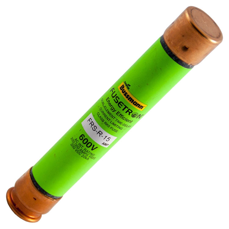Cooper Bussmann Fusetron FRS-R Energy Efficient Non-Indicating Time Delay Fuse, 600 VAC/300 VDC, 15 A