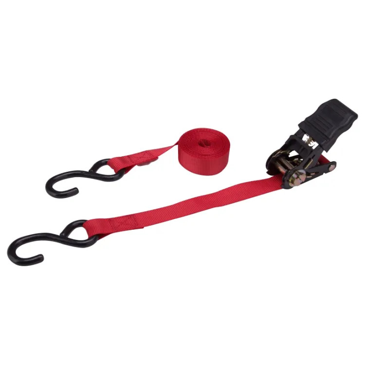 ProSource 14' x 1" Heavy-Duty Ratchet Tie-Down with S-Hook End, 500 lb Capacity, 1500 lb Breaking Strength, Polyester Webbing - FH64056