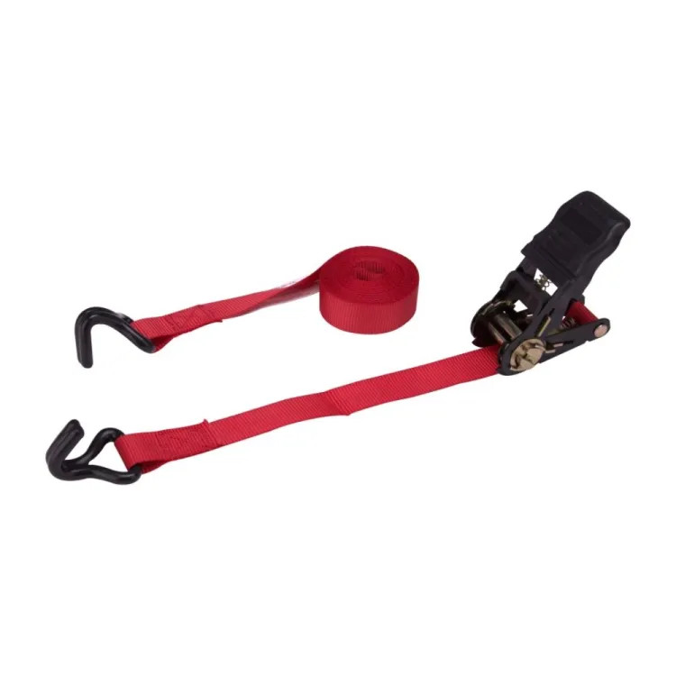 ProSource 14' x 1" Heavy-Duty Ratchet Tie-Down with Steel Double-J Hook End, 500 lb Capacity, 1500 lb Breaking Strength, Polyester Webbing - FH64057