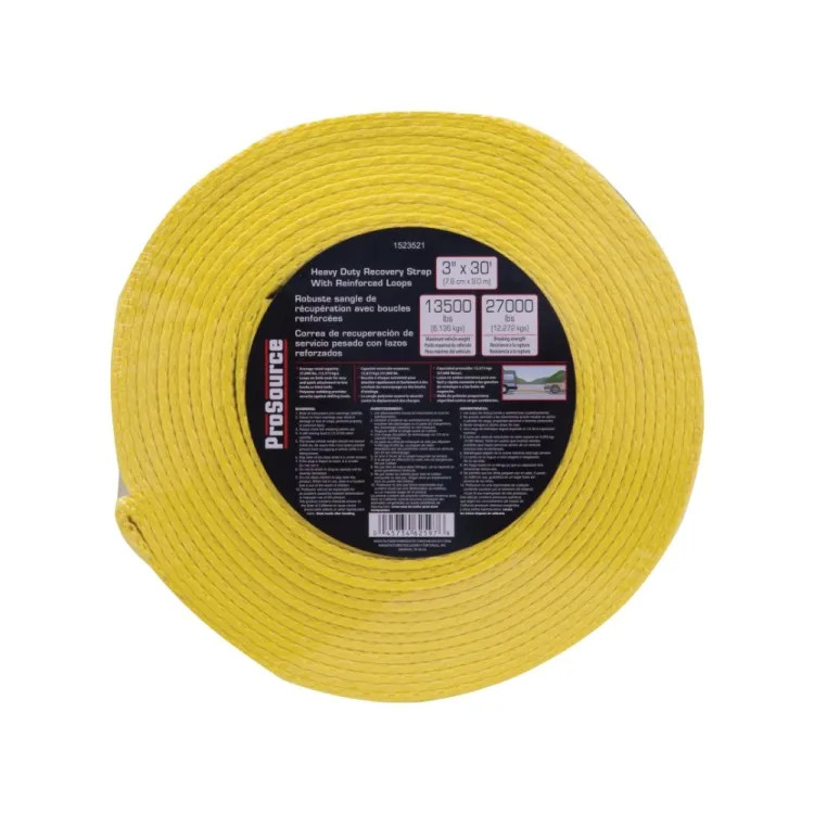 ProSource 30' x 3" Heavy-Duty Recovery Strap with Reinforced Loops, 13500 lb Capacity, 27000 lb Breaking Strength, Polyester - FH64064
