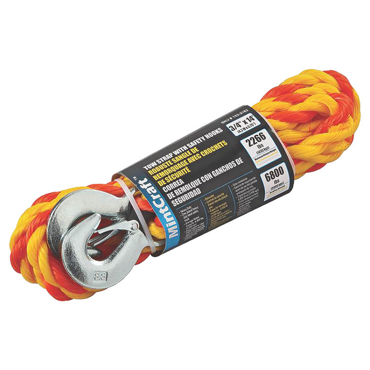 ProSource 14' x 3/4" Tow Strap with Safety Hooks, 2266 lb Capacity, 6800 lb Breaking Strength, Polypropylene -  FH64067 