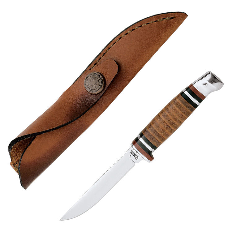 Case 379 Fixed Blade Knife With Genuine Leather Sheath, 3-1/8 in Blade, 6-1/2 in L, Polished