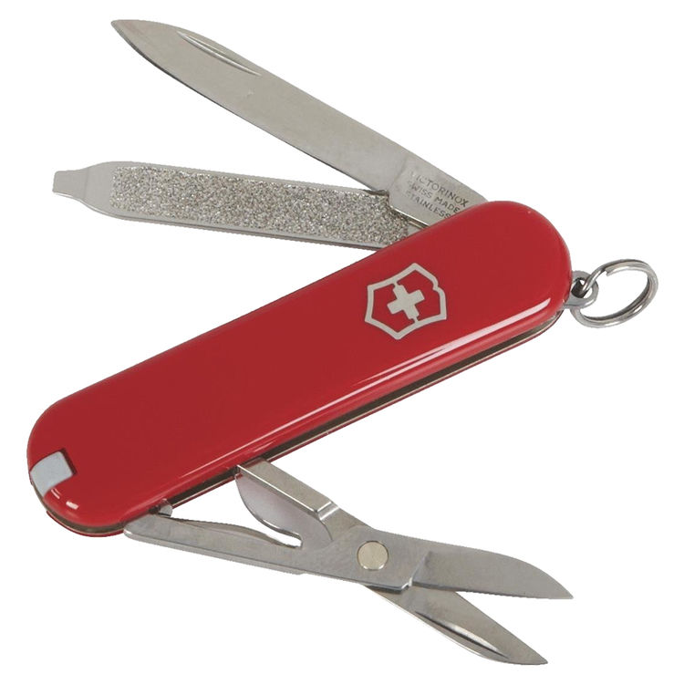 Classic SD 56011 Folding Pocket Knife, 7 Tool, 7-In-1 Function, Stainless Steel, Red