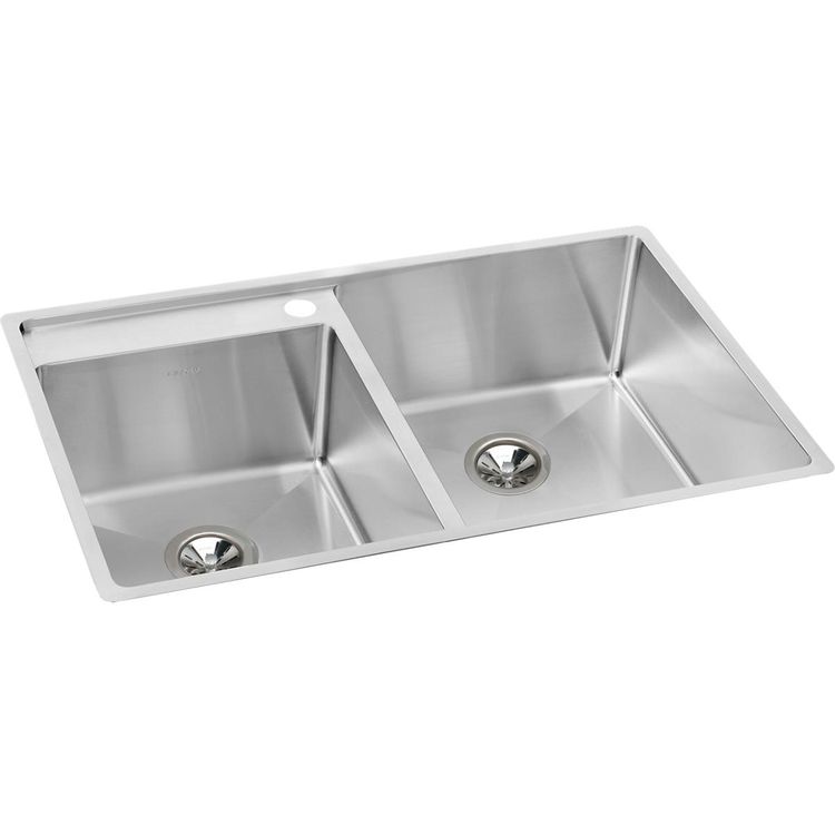 Elkay Crosstown Stainless Steel 32-1/2" x 20-1/2" x 9", Offset Double Bowl Undermount Sink Kit with Water Deck - ECTRUD31199LDBG1