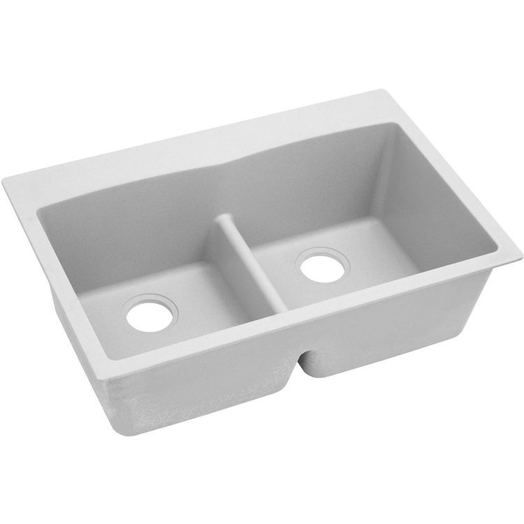 Elkay Quartz Classic 33" x 22" x 10", Equal Double Bowl Drop-in Sink with Aqua Divide, White - ELGDLB3322WH0