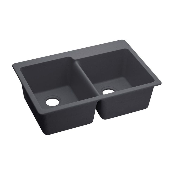 Elkay Quartz Luxe 33" x 22" x 9-1/2" Offset Double Bowl Drop-in Sink - Charcoal (ELX250RCH0)