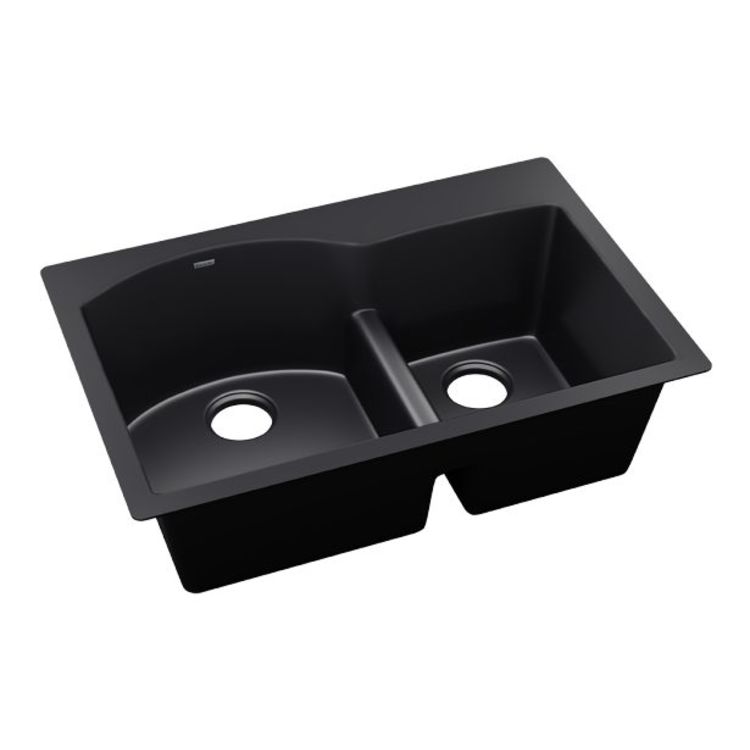 Elkay Quartz Luxe 33" x 22" x 10" Offset 60/40 Double Bowl Drop-in Sink with Aqua Divide - Caviar (ELXH3322RCA0)