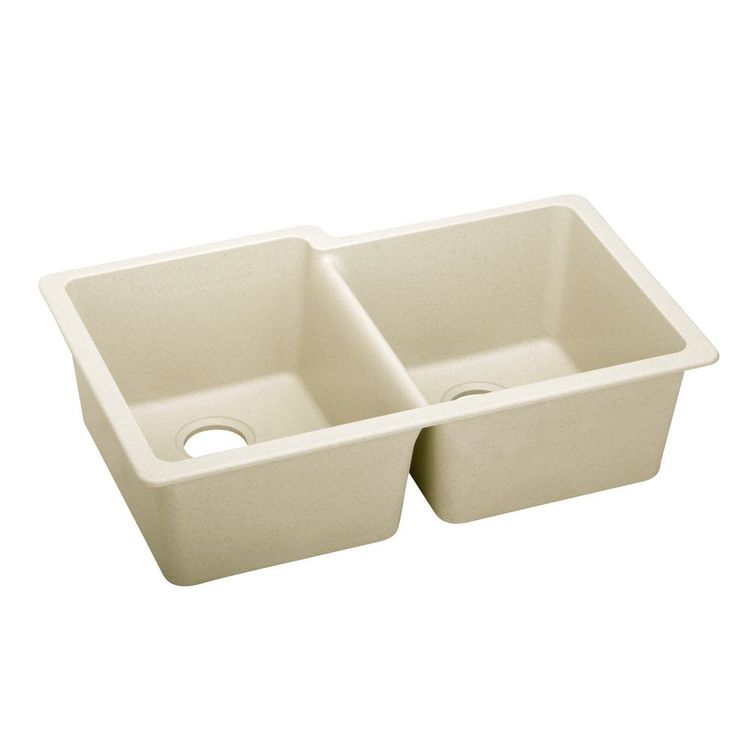 Elkay Quartz Luxe 33" x 20-1/2" x 9-1/2", Offset Double Bowl Undermount Sink, Parchment - ELXU250RPA0