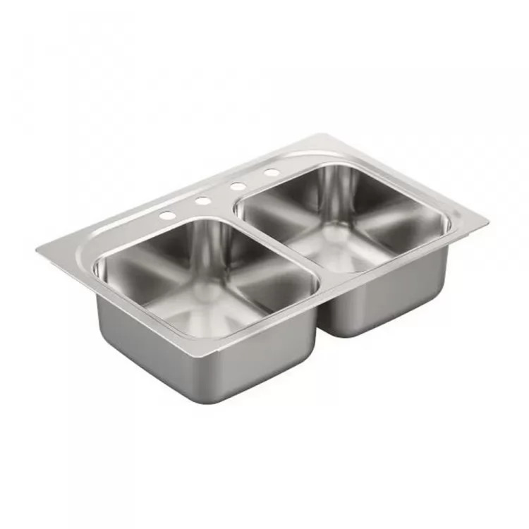 Moen G182134Q 33-In x 22-In Stainless Drop-In Double Bowl 4-Hole Sink