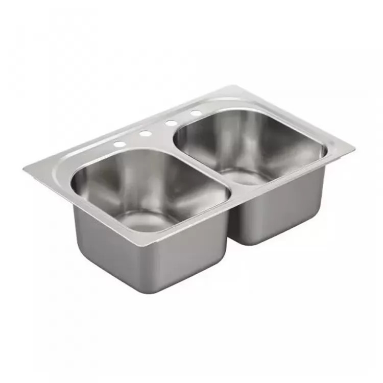 Moen G182574Q 1800 Series 33" x 22" Double Bowl Drop In Sink -  Stainless Steel, 18 Gauge, 4-Hole