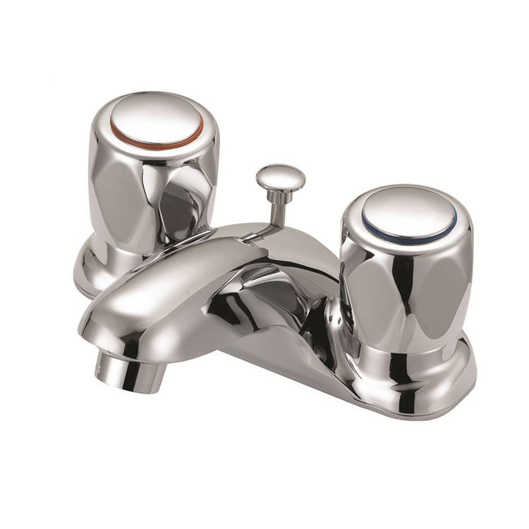 Boston Harbor Two Knob Handle 4-Inch Centerset Low Arc Chrome Lavatory Faucet with Plastic Pop-up, 1.2 GPM, Three-Hole Installation - F5120052CP
