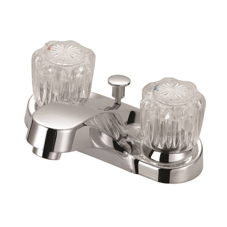 Boston Harbor Two-Handle 4in Centerset Low Arc Lavatory Faucet with Plastic Pop-Up, Knob Handles, 1.2 GPM, Three-Hole, Chrome - F5120069CP