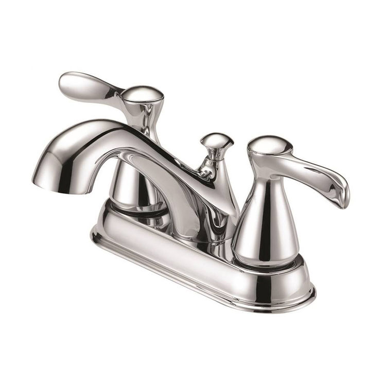 Boston Harbor Two-Handle 4-Inch Centerset Low Arc Chrome Lavatory Faucet with Plastic Pop-Up, 1.2 GPM, Lever Handles, Three-Hole Installation - F51B0010CP