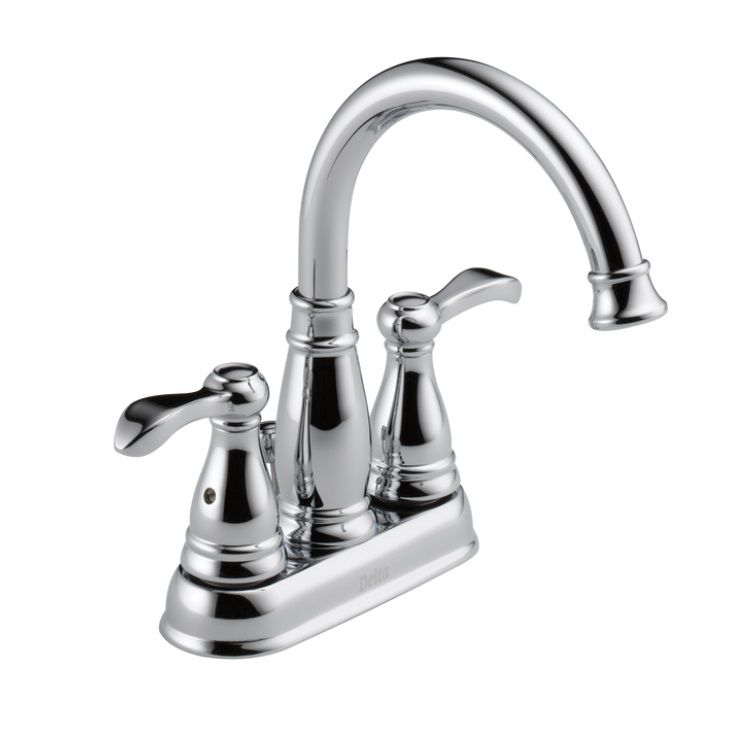 Delta Porter High-Arc 360-Degree Swivel Spout Chrome Lavatory Faucet for 4" Centers, Plastic Pop-Up, 1.5 GPM, Two-Handle, Lever Handles - 25984LF