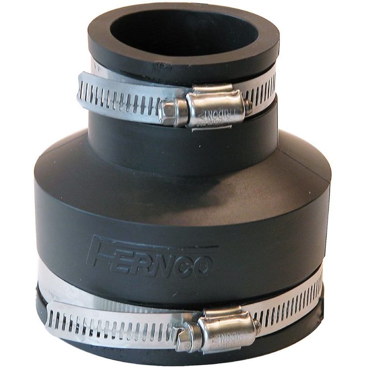Fernco 1056 Flexible Dwv Pipe Reducing Coupling, 3 X 1-1/2 in x 3.869 in, Plastic, 4.3 psi, PVC