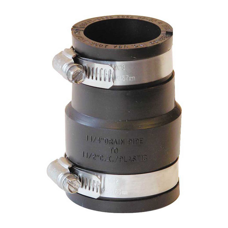 Fernco 1056 Flexible Pipe Reducing Stock Coupling, 1-1/2 X 1-1/4 in x 3.448 in, Plastic, 4.3 psi, PVC