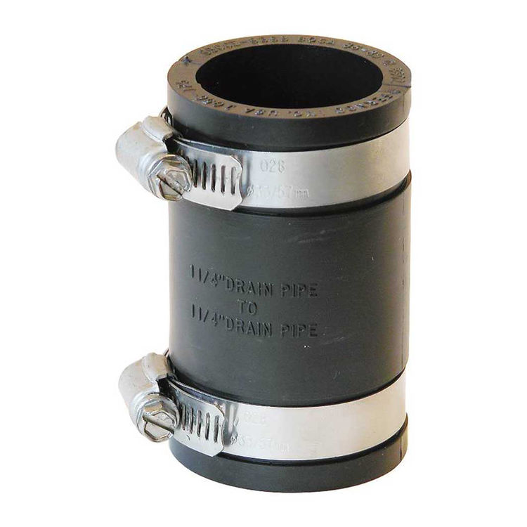 Fernco 1056 Flexible Pipe Stock Coupling, 1-1/4 in x 3-1/2 in, Plastic, 4.3 psi, PVC