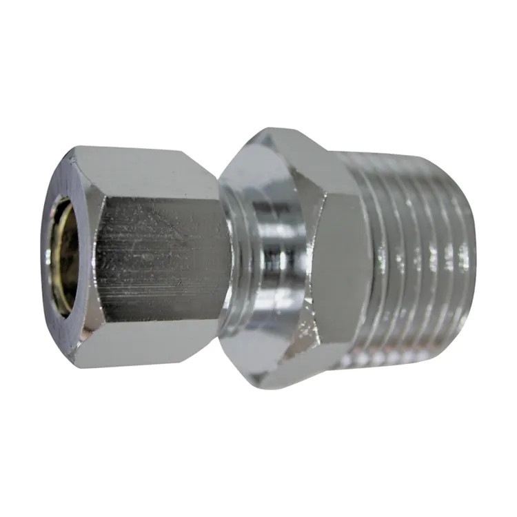 ProSource 1/2" x 3/8" Straight Connector, MIP x Compression, Brass, Chrome - PMB-260LFB