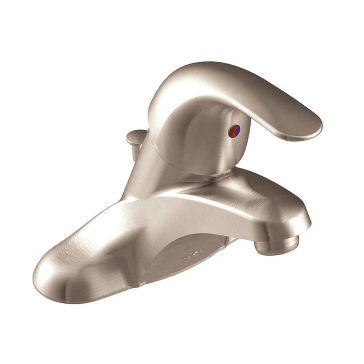 Moen Adler Single-Handle Spot Resist Brushed Nickel Centerset Lavatory Faucet with Plastic Drain, 1.2 GPM, ADA Lever Handle, WaterSense- WSL84502SRN