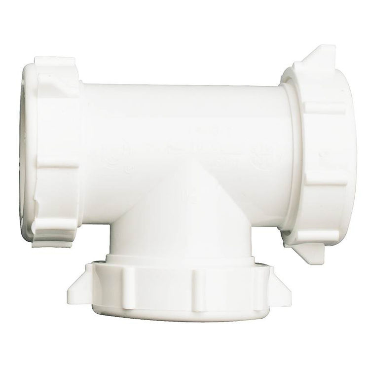 Plumb Pak PP55-6W 3-Way Drain Coupling Tee With Reducing Washer, 1-1/2 in, Slip, Plastic