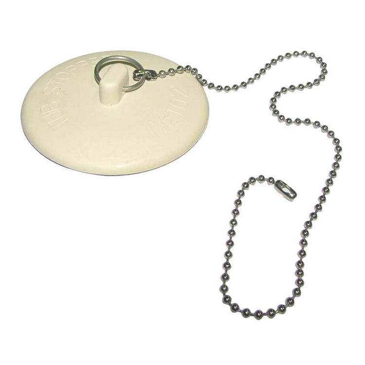 Plumb Pak PP820-43 Drain Stopper With 11 in Chain, Fits Size 1-1/2 - 2 in, Rubber, White