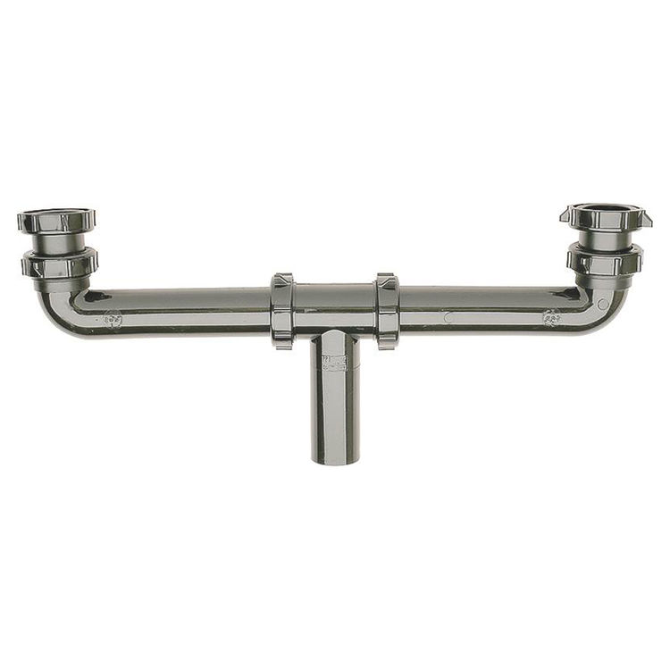 Plumb Pak PP930B Center Waste Outlet With Baffle Tee, 1-1/2 in Inlet, Slip Joint/Direct Connect, Plastic, Black