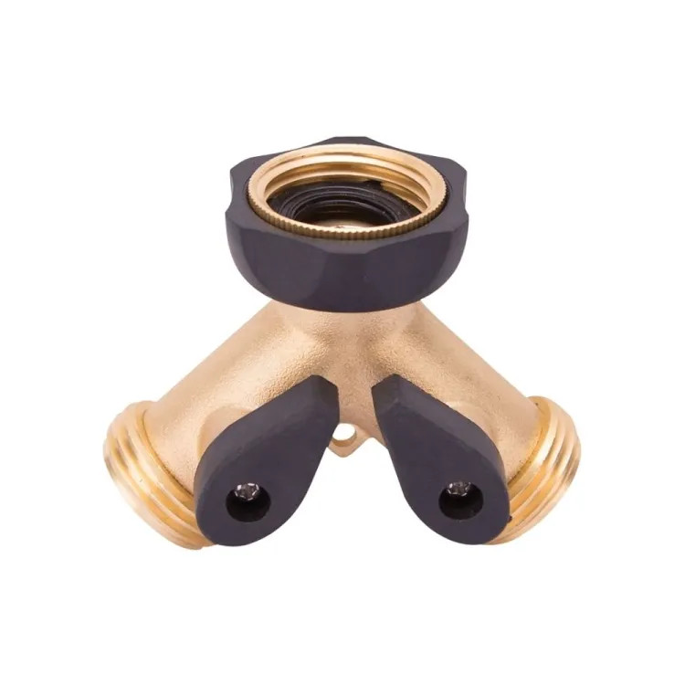 Landscapers Select Brass Two-Way Hose Connector with Rubber Collar for Garden Hose and Faucet, Female/Male - GB9105A3L