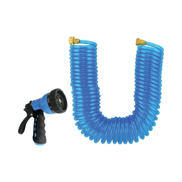Landscapers Select 50' Coiled Hose Set, 20 to 80 PSI, Female/Male, PVC, Blue - GT-445030