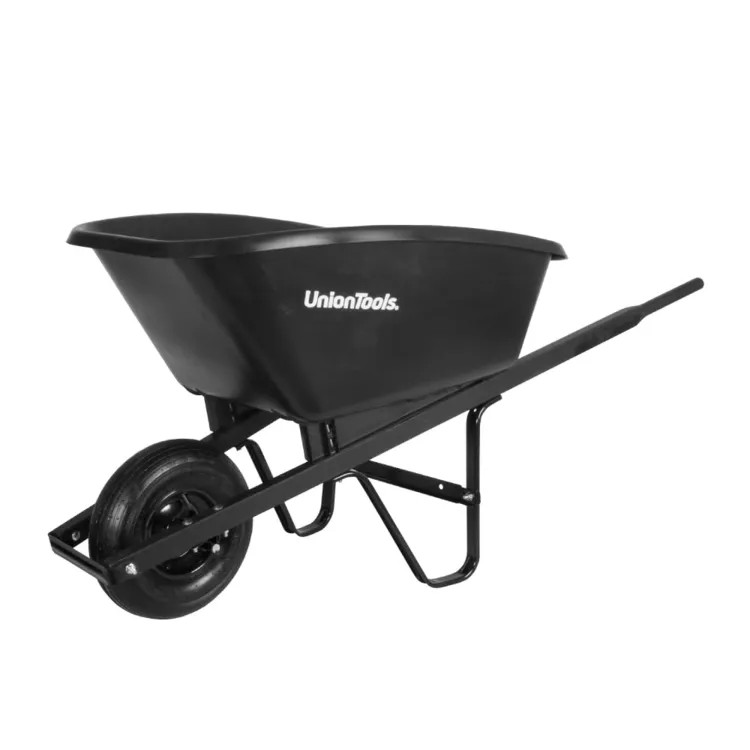 UnionTools 5 Cu-Ft Poly Wheelbarrow with 13-1/4" Pneumatic Wheel, 55" Hardwood Handles - SP5U16