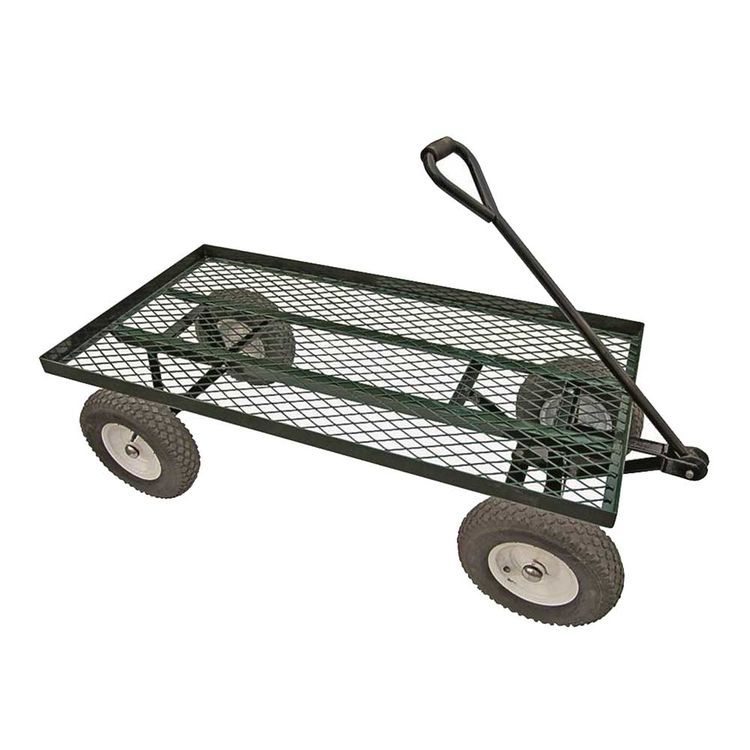 Vulcan YTL22115 Flat Bed Mesh Body Garden Cart, 48 in L x 24 in W, 1200 lb, Steel, Green, Comfort Grip Handle