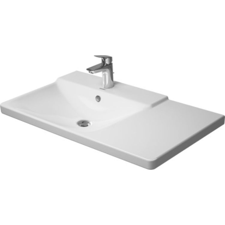 Duravit 2333850000 P3 Comforts 33 1/2" Wall Mount Asymmetric Bathroom Sink with Overflow and Tap Platform 