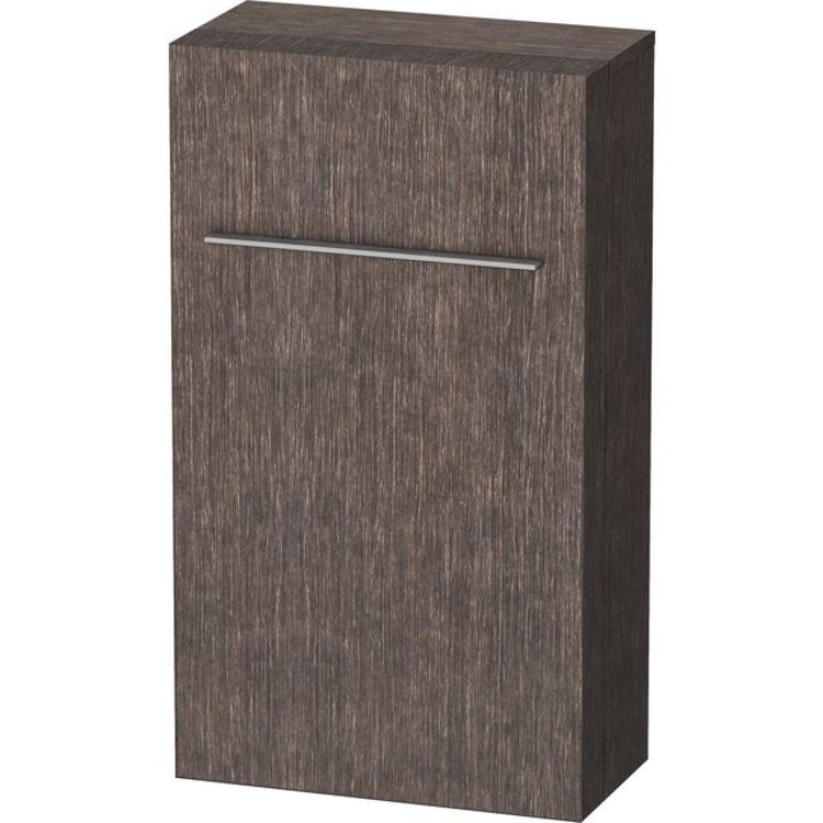 Duravit Fogo FO9550R7272 345/8" Wall Mount Semi-Tall Linen Cabinet with Four Glass Shelves - Brushed Dark Oak (Real Wood Veneer)