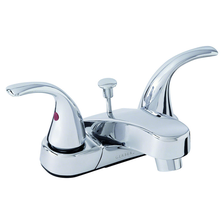 Gerber Maxwell Two-Handle Centerset Chrome Bathroom Faucet with Metal Lever Handles and Metal Pop-Up Drain, Fluted Handles, 1.2 GPM, Three-Hole Installation, Washerless - 43-165-W