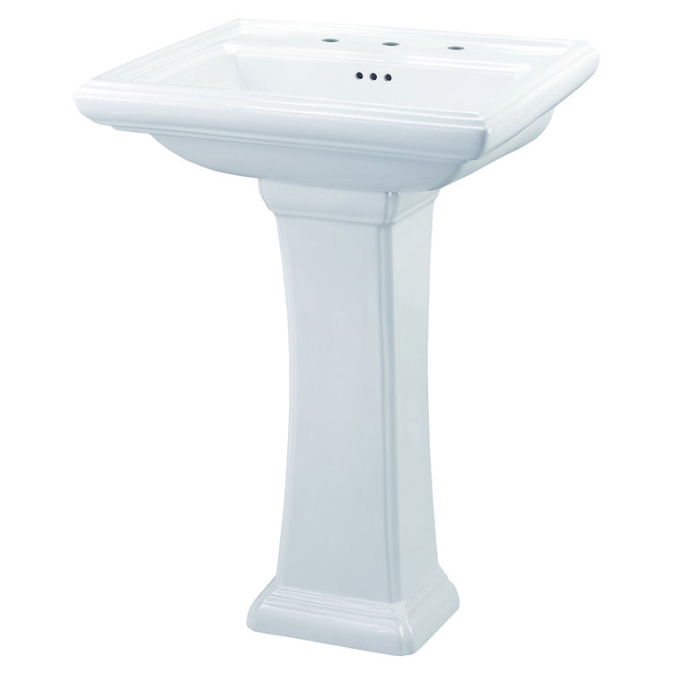 Gerber 22-555 Logan Square Petite Pedestal Bathroom Sink, 3-Hole, 4" Centers, White
