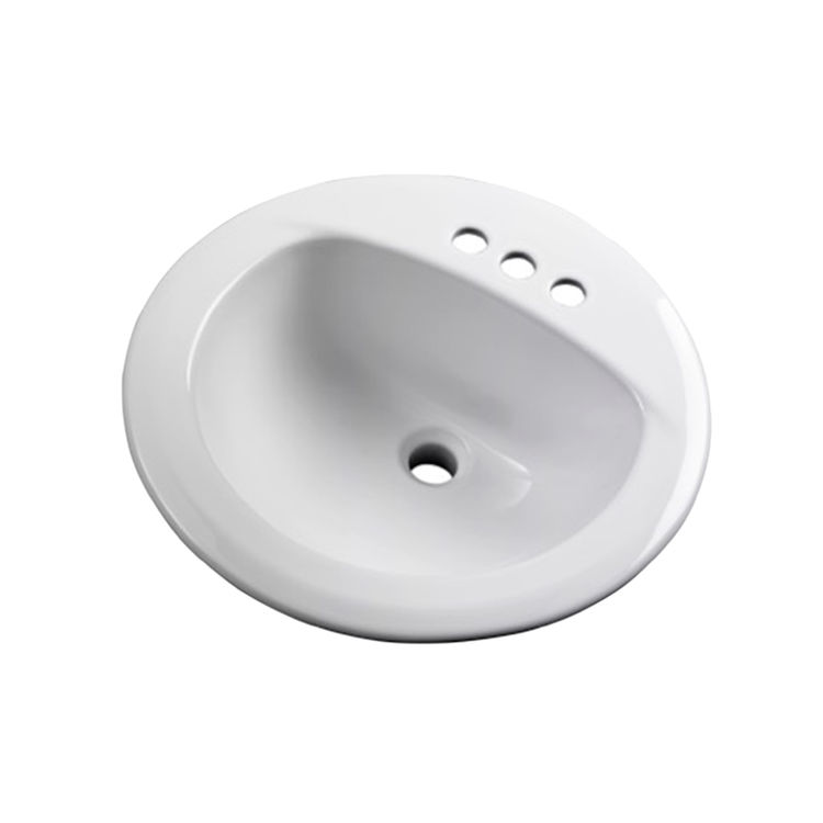 Gerber Maxwell Round Self-Rimming Bathroom Sink, 19-1/4in, 3-Hole, 4in Centers, White - 12-884-CH