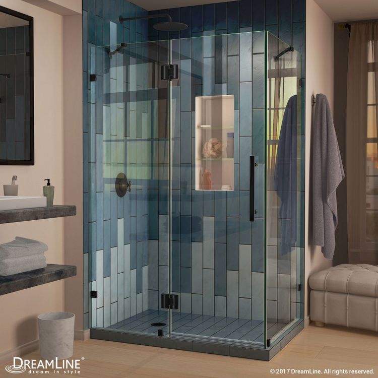 DreamLine Quatra Lux 34 1/4" D x 34 3/8" W x 72" H Frameless Hinged Shower Enclosure in Satin Black - SHEN-2634340-09