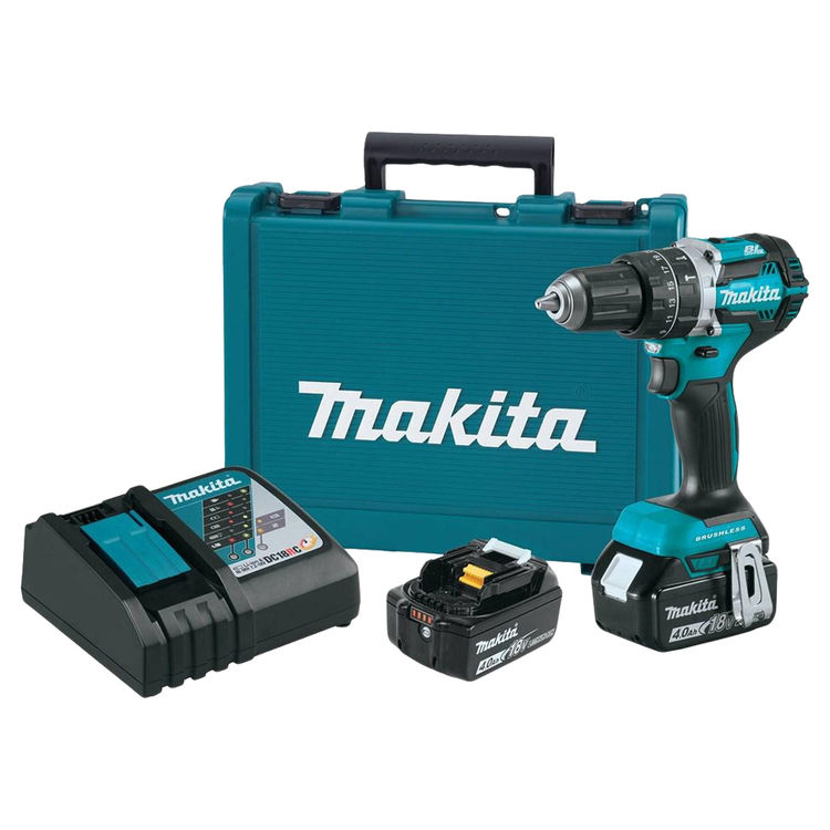 Makita 18V LXT Lithium-Ion 1/2in Compact Brushless Cordless Hammer Driver-Drill Kit with 2-Pack 4.0Ah Battery, Charger, and Tool Case - XPH12M