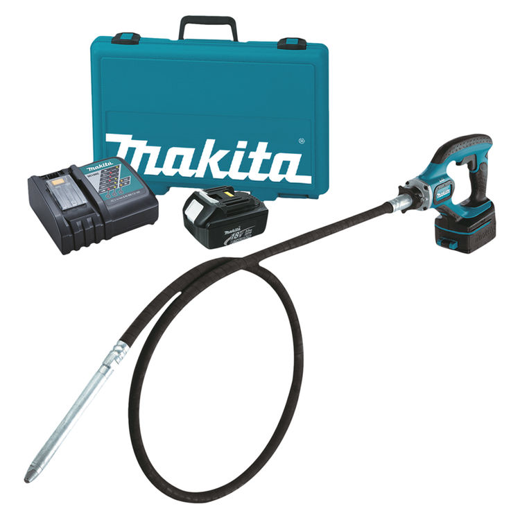 Makita 18V LXT Lithium-Ion 8ft Cordless Concrete Vibrator Kit with 2-Pack 3.0Ah Battery, Charger, and Tool Bag - XRV02