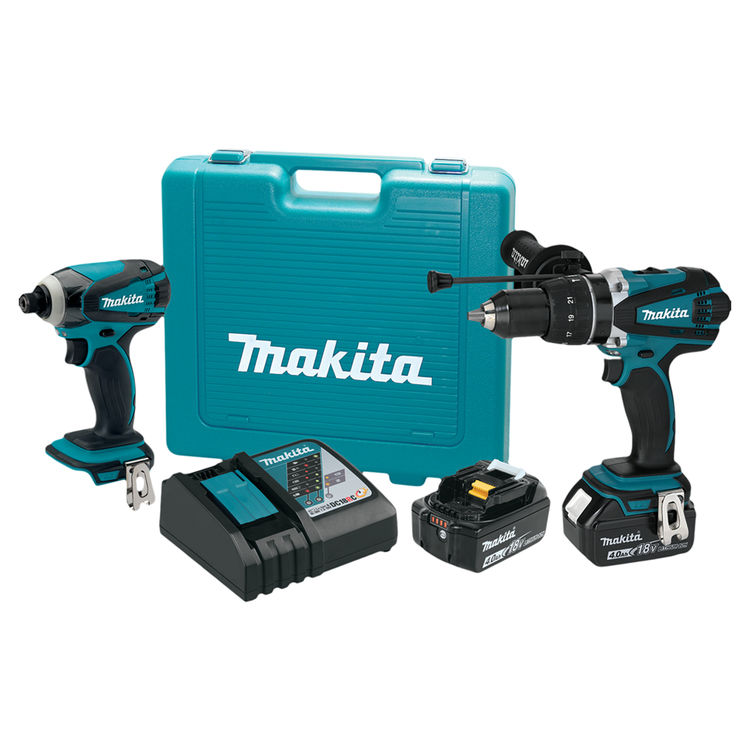 Makita 18V LXT Lithium-Ion Cordless Brushed 2-Pc Combo Kit (4.0Ah) - XT218MB 