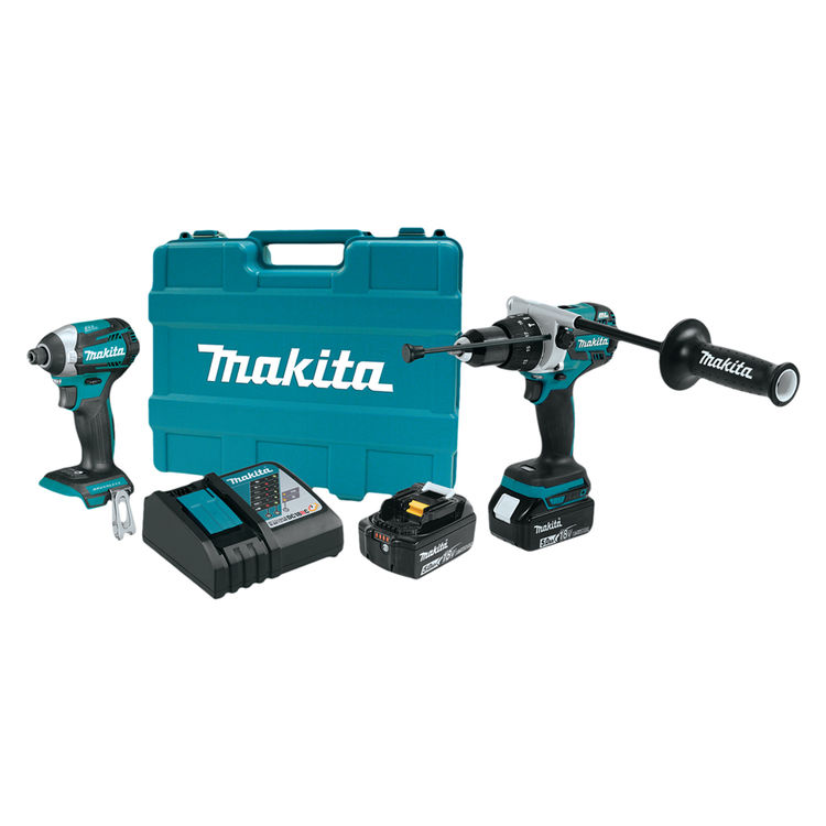 Makita 18V LXT Lithium-Ion Brushless Cordless Hammer Driver-Drill and Impact Driver with 5.0Ah Batteries, Charger, and Tool Bag - XT268T