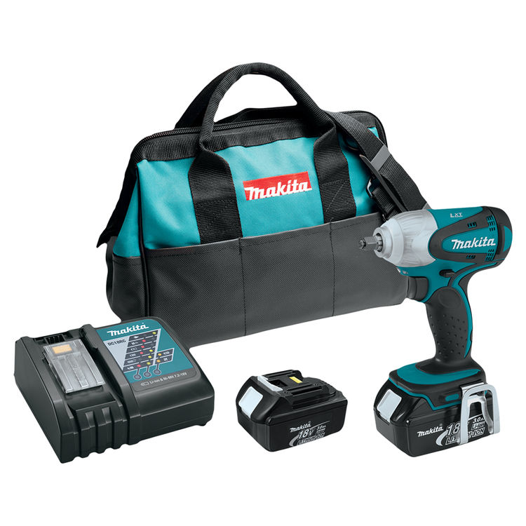 Makita 18V LXT Lithium-Ion Cordless 3/8" Sq. Drive Impact Wrench Kit with 2-Pack 3.0Ah Battery, Charger, and Tool Bag - XWT06