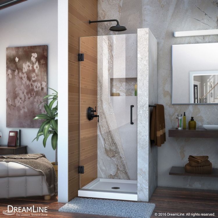 DreamLine Unidoor 23" W x 72" H Frameless Hinged Shower Door in Satin Black - SHDR-20297210-09