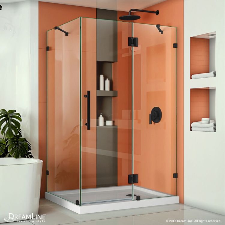 DreamLine Quatra Lux 34 1/4" D x 46 3/8" W x 72" H Frameless Hinged Shower Enclosure in Satin Black - DL-6030-01