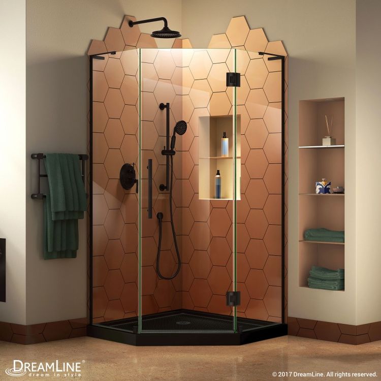 DreamLine Prism Plus 36" x 74 3/4" Frameless Neo-Angle Shower Enclosure in Satin Black with Black Base - DL-6061-01