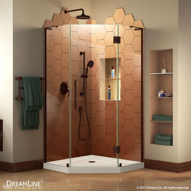 DreamLine Prism Plus 36" x 74 3/4" Frameless Neo-Angle Shower Enclosure in Oil Rubbed Bronze with White Base - DL-6060-09