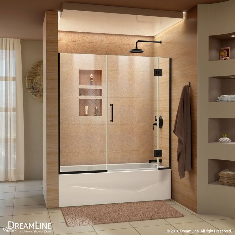 DreamLine Unidoor-X 58-58 1/2" W x 58" H Frameless Hinged Tub Door in Satin Black - D58580-01