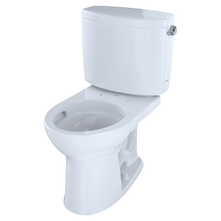 TOTO Drake II Two-Piece Round 1.28 GPF Universal Height Toilet with CeFiONtect and Right-Hand Trip Lever, Cotton White - CST453CEFRG#01