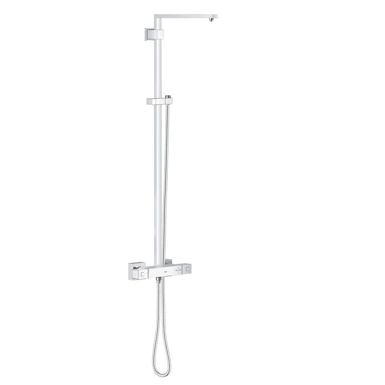 Grohe Euphoria Cube Thermostatic Wall-Mount Shower System with Twist-Free 59in Metal RotoFlex Shower Hose, StarLight Chrome - 26420000