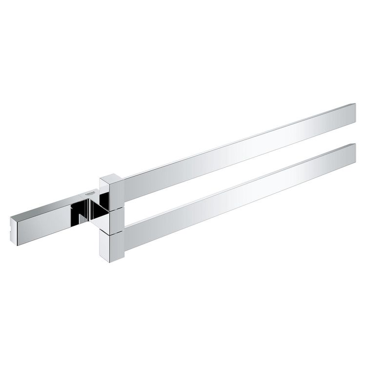 Grohe Selection 15-3/4" Cube Double Towel Bar, Pivotable, Concealed Fastening, StarLight Chrome - 40768000 