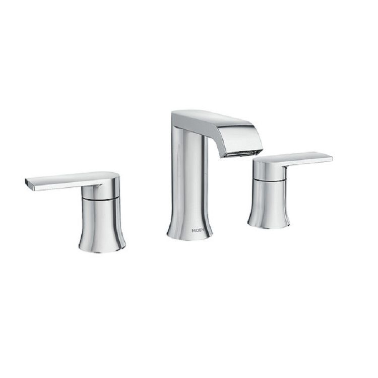 Moen Genta Two-Handle Widespread Chrome Bathroom Faucet with Pop-Up, 1.2 GPM, 60 PSI, WaterSense, Lever Handles, Three-Holes - 84763